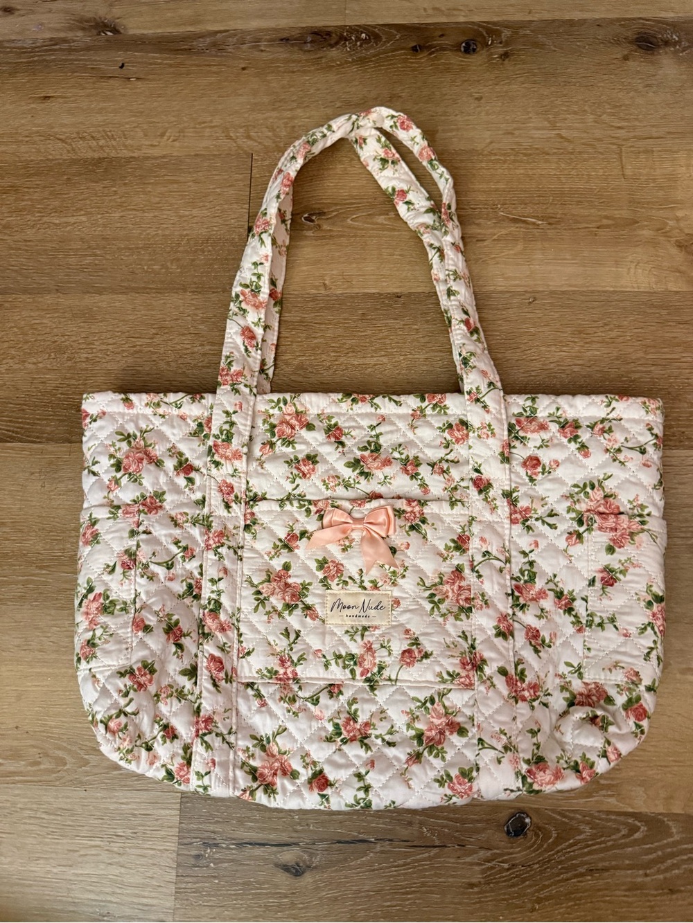 Moon Nude Handmade Quilted Floral Tote Bag in Pink